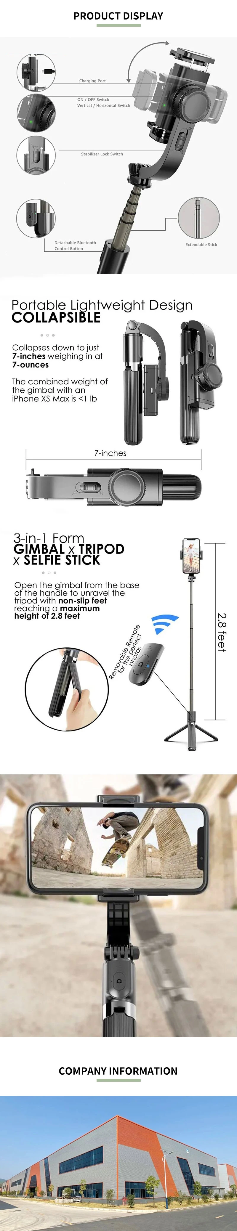 Hot Sale 3 Axis Handheld Gimbal S5b Camera Stabilizer with Tripod Face Tracking Via APP Selfie Stick Gimbal Stabilizer